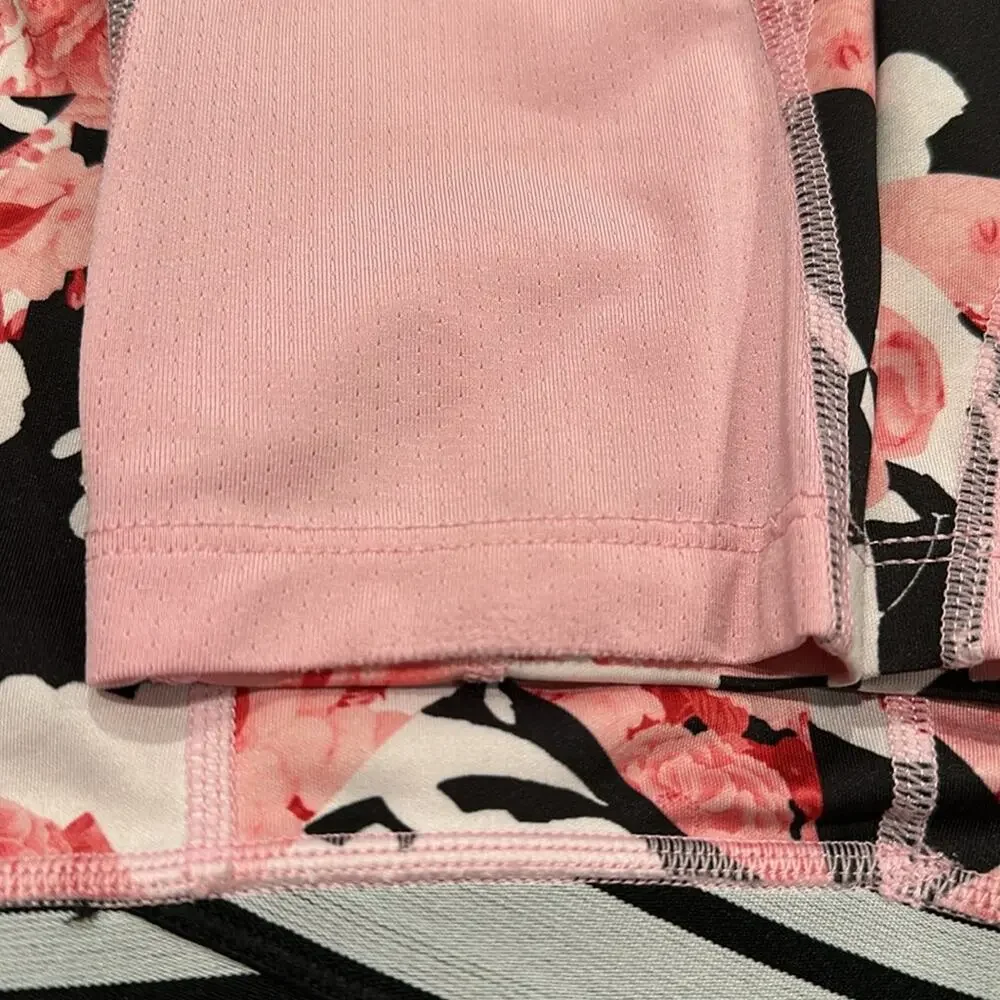 NIKE Girls‎ Pink Black Dri-Fit Floral Abstract Printed Tight Fit Leggings Size L